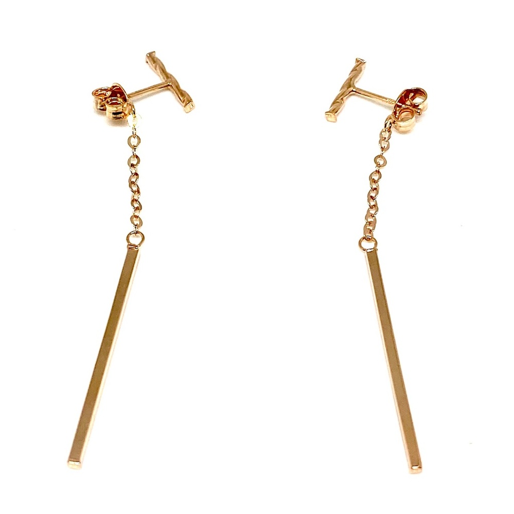 14k Gold Bar Dangle Front Back Earrings2 inch long